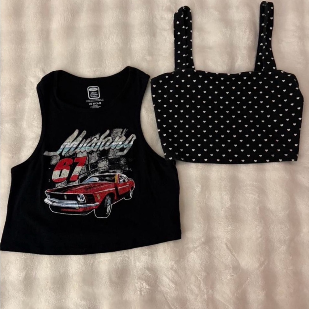 Forever 21 Black Graphic Tank Top with Red Car Design